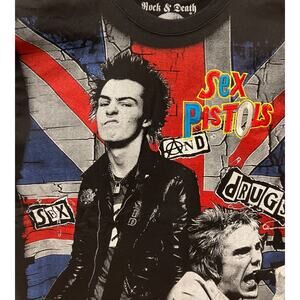 Sex Pistols Rock & Death Embroidered T-shirt Size L NOC3063